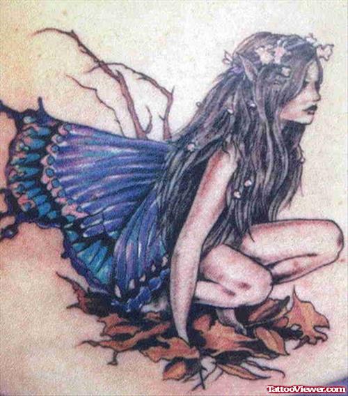 Awesome Colored Fairy Girl Fantasy Tattoo