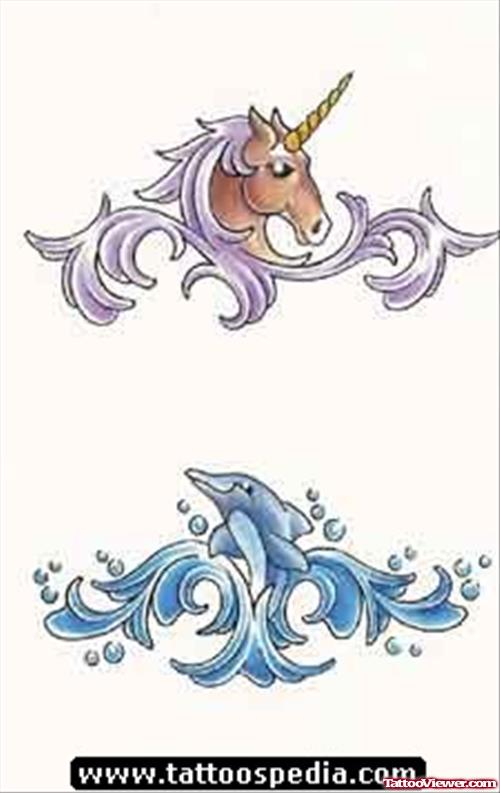 Unicorn Head And Fantasy Tattoo Design