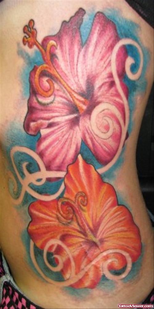 Hawaiian Flower Fantasy Tattoo On Side Rib