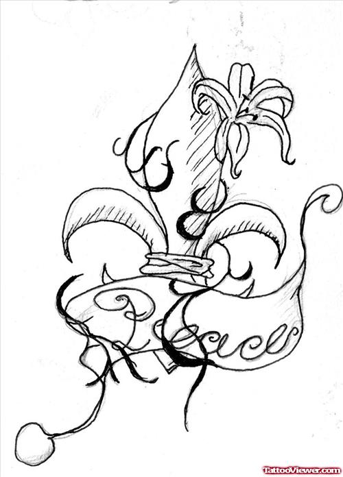 Banner And Fleur De Lis Fantasy Tattoo Design