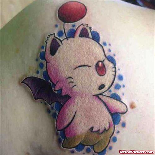 Small Devil Fantasy Kitty Tattoo On Back