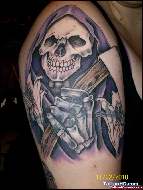 Grim Reaper Fantasy Tattoo On Right Half Sleeve