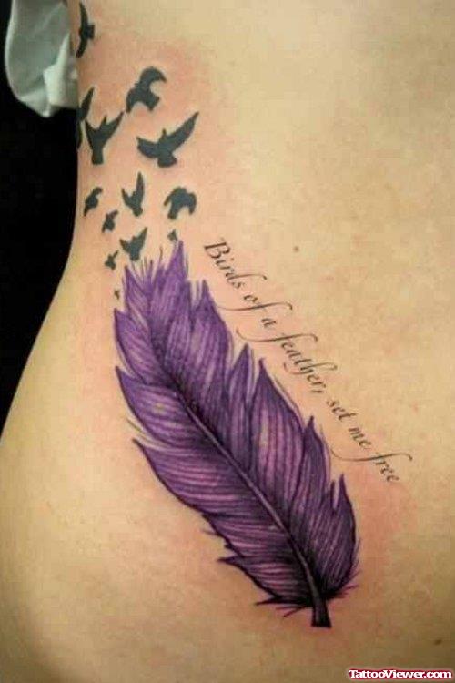 Birds Flying From Purple Feather Fantasy Tattoo