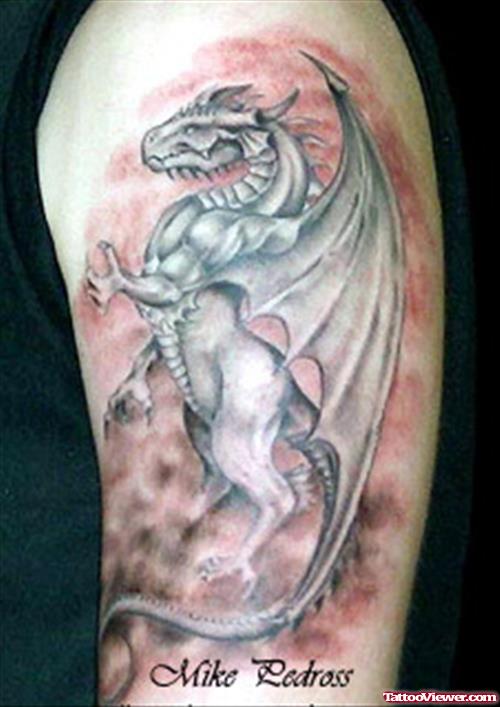 New Grey Ink Fantasy Tattoo On Left Half Sleeve