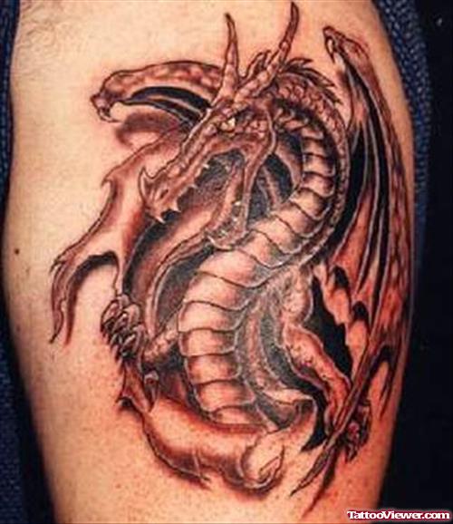 Grey Ink Dragon Fantasy Tattoo