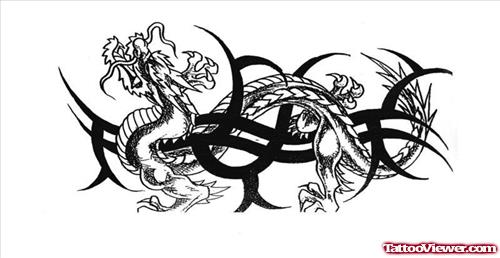 Tribal And Dragon Fantasy Tattoo Design