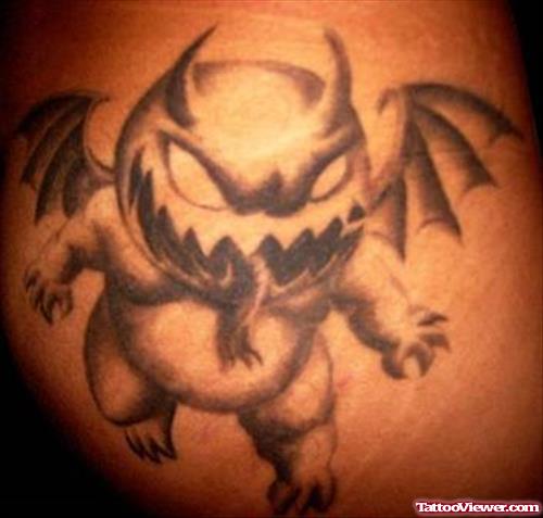 Grey Ink Devil Fantasy Tattoo