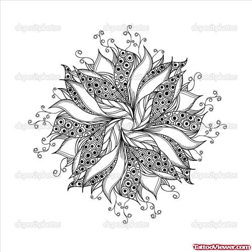 Fantasy Flower Black And White Tattoo Design