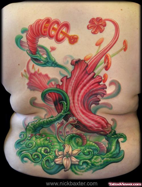 Lillian Flowers Fantasy Tattoo On Back
