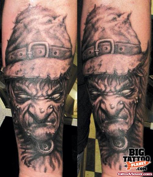 Grey Ink Gnome Fantasy Tattoo