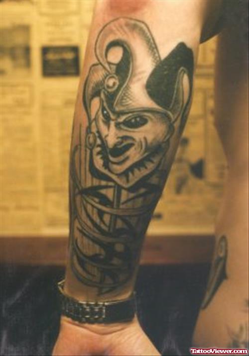 Grey Ink Fantasy Tattoo On Sleeve