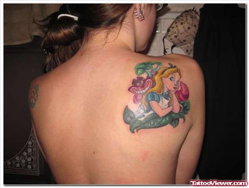 Girl Right Back Shoulder Fantasy Tattoo For Girls