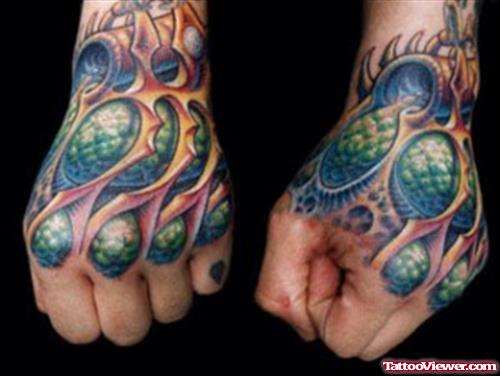 Biomechanical Fantasy Tattoo On Left Hand