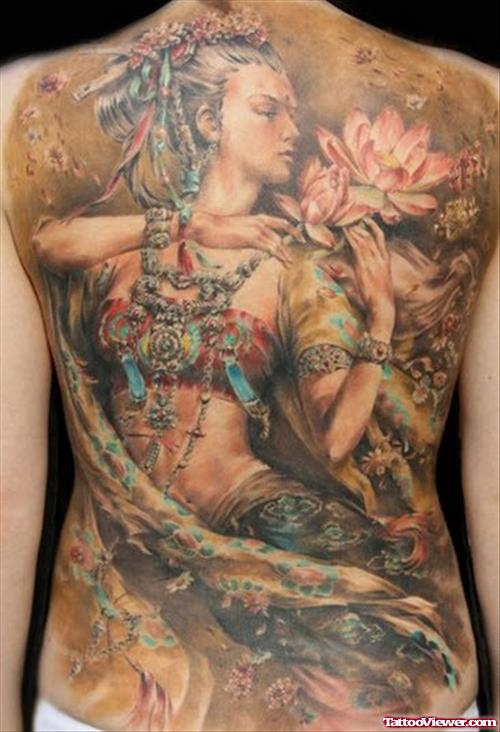 Awesome Colored Fantasy Tattoo On Full Back