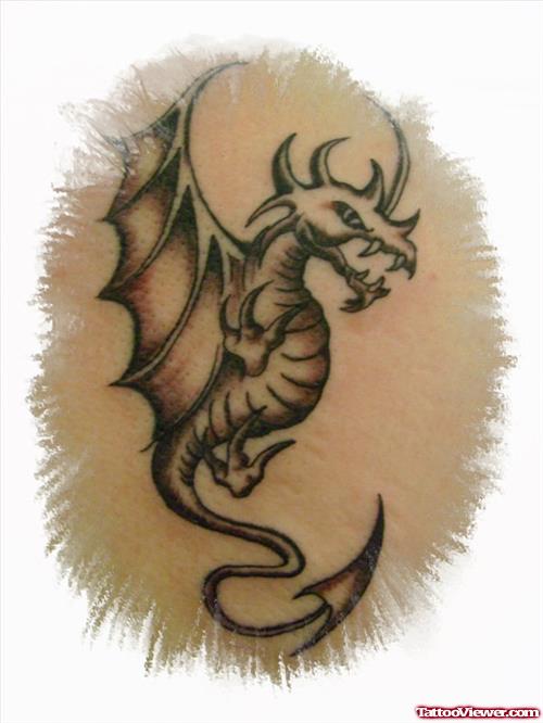 Amazing Grey Ink Dragon Fantasy Tattoo