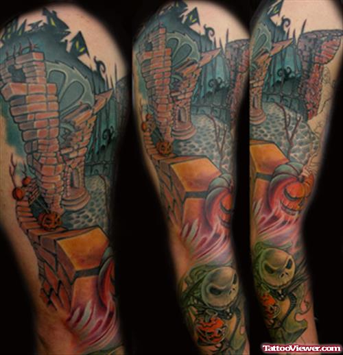 Cool Colored Fantasy Tattoo On Sleeve
