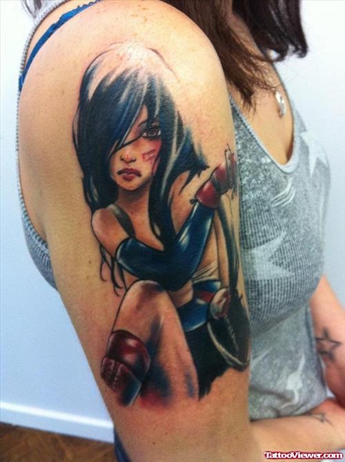 Awesome Colored Fantasy Tattoo On Right Half Sleeve