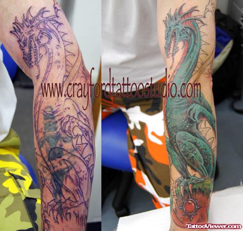 Fantasy Dragon Tattoo On Sleeve