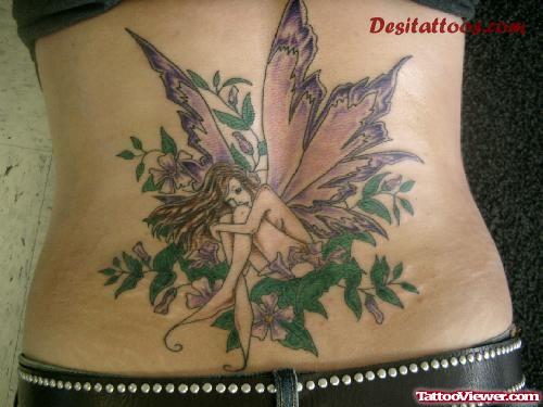 Colored Fairy Fantasy Tattoo On Lowerback