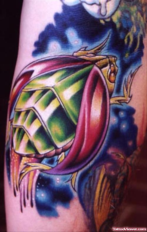 Awesome Colored Fantasy Tattoo On Half Sleeve
