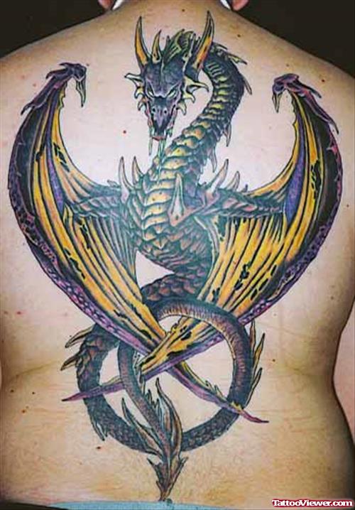 Color Dragon Fantasy Tattoo On BAck