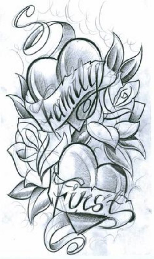 Family First Banner Fantasy Tattoo Design