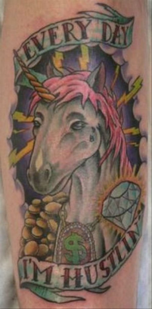 Everyday IвЂ™M Hustlin Unicorn Fantasy Tattoo