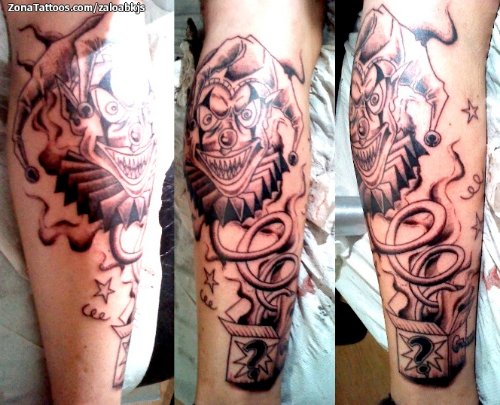 Grey Ink Joker Head Fantasy Tattoo