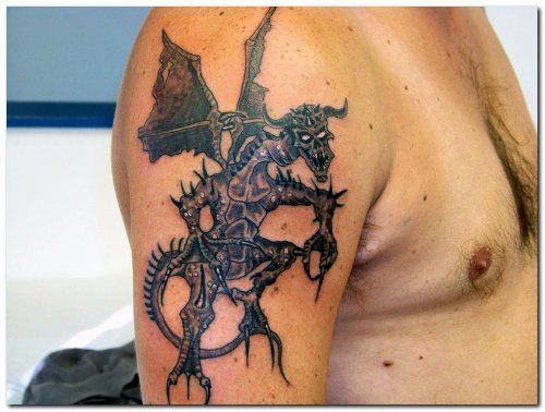 Awesome Fantasy Dragon Tattoo On Right Half Sleeve