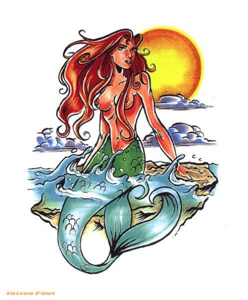 Colored Mermaid Fantasy Tattoo Design