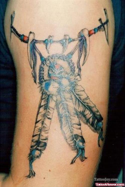 Native American Feather Tattoo On Left Half Sleeve