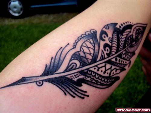 Grey Ink Henna Feather Tattoo