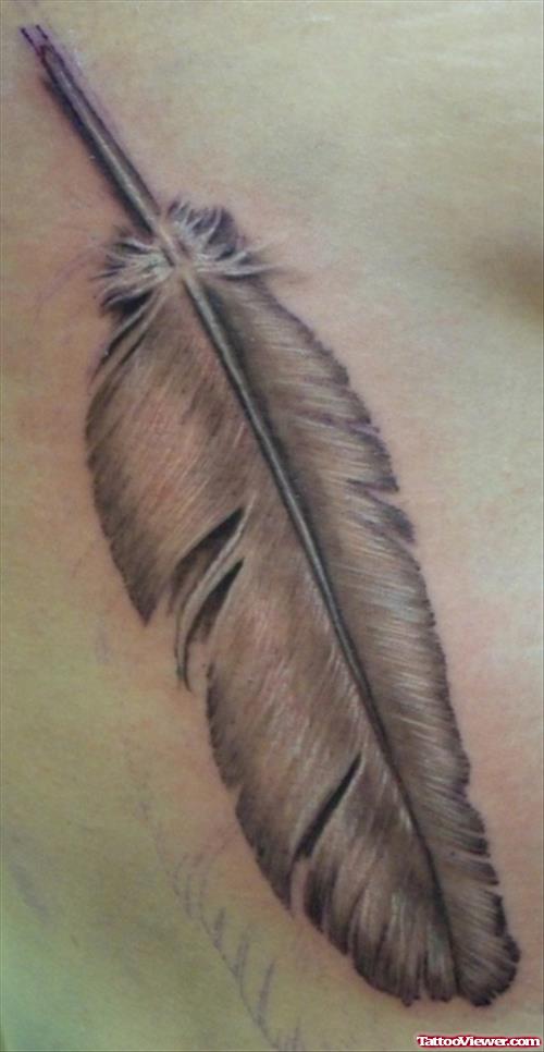 Grey Ink Feather Hip Tattoo
