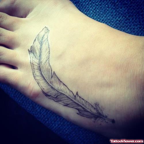 Cute Feather Tattoo On Foot