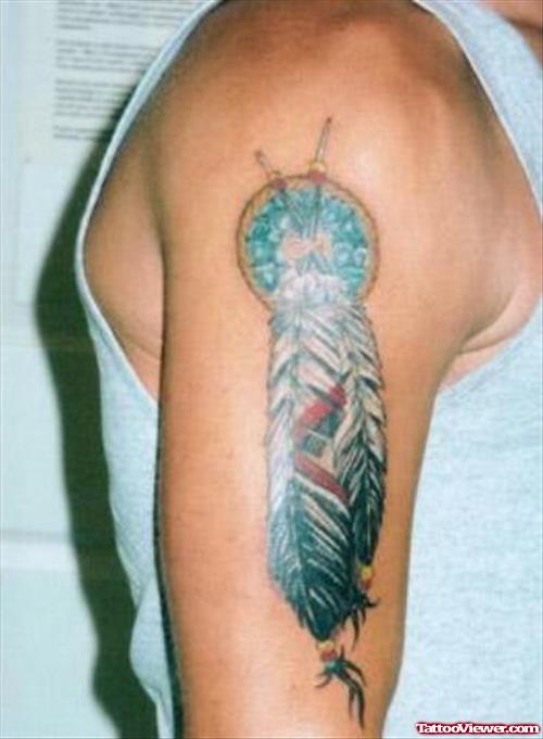 Native Feathers Tattoo On Half Sleeve