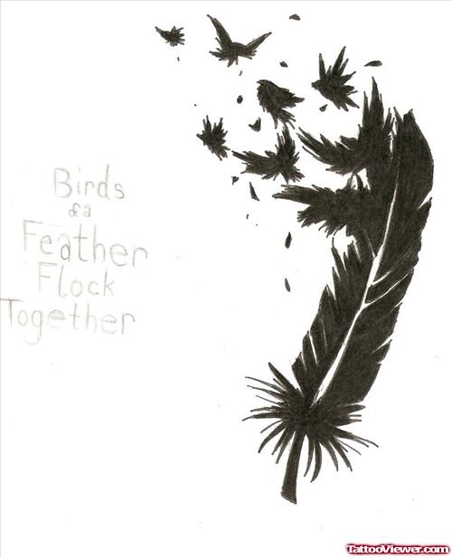 Black Birds And Feather Tattoo Design