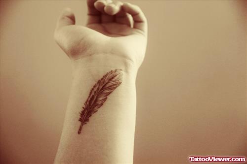 Wrist Feather Tattoo For Girls