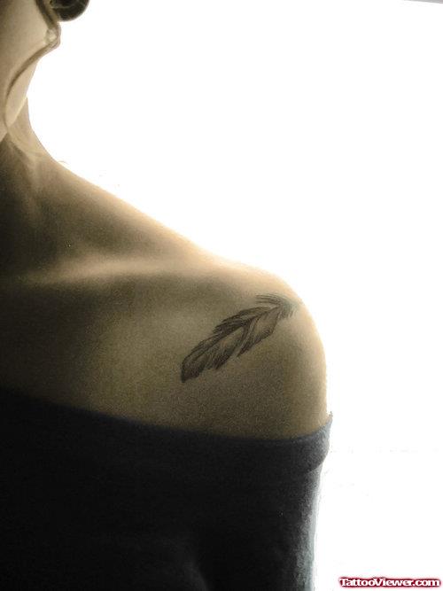 Feather Tattoo On Left Shoulder