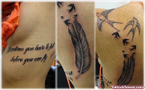 Flying Birds And Yasmin Feather Tattoo