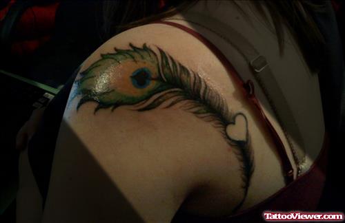 Cute Girl Left Shoulder Feather Tattoo