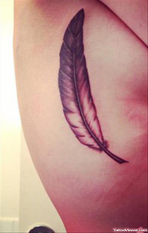 Beautiful Feather Tattoo For Side