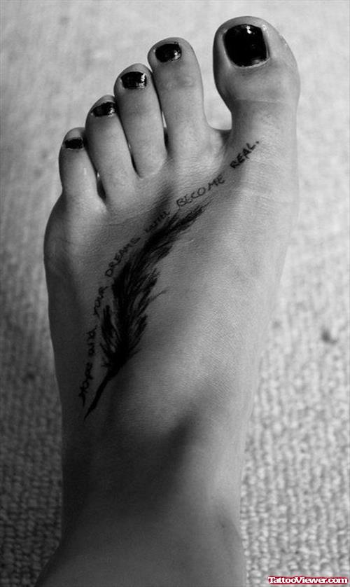 Girl Left Foot Feather Tattoo