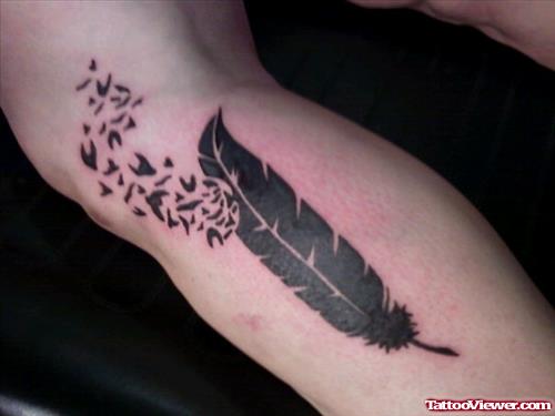 Crow Feather Tattoo On Leg