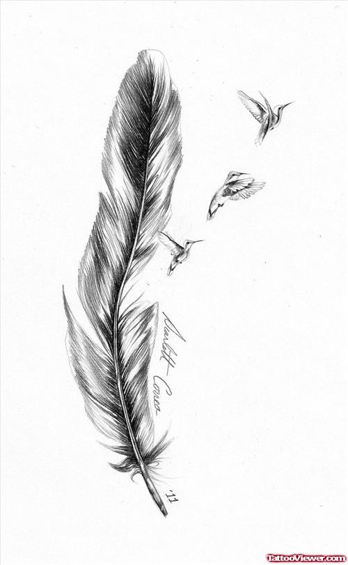 Good Flying Birds And Feather Tattoo Design