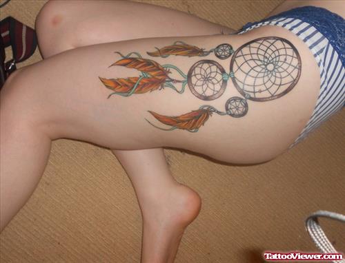 Dream Catcher Feather Tattoo On Side