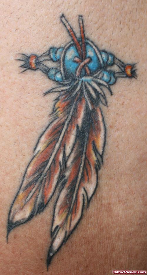 Brown Ink Native Feathers Tattoo