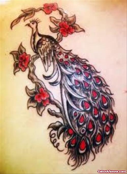 Black And Red Peacock Feather Tattoo