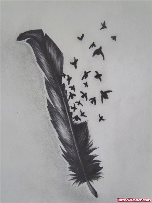 Beautiful Flying Birds And Feather Tattoo Design