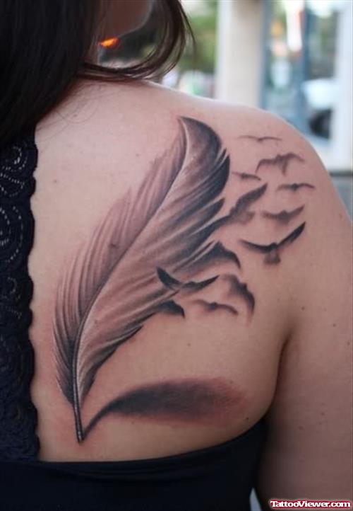Feather Close Tattoo On Back