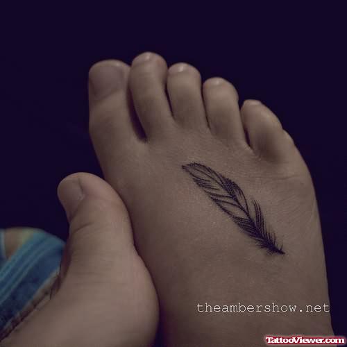 Small Feather Tattoo On Foot